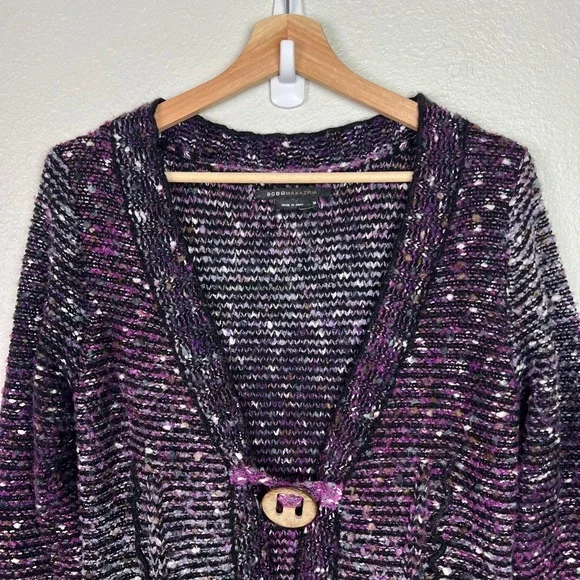BCBGMAXAZRIA Purple Multi Color Speckled Knit Long Open Front Cardigan Sweater M - Picture 2 of 8